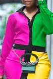 Casual Solid Patchwork Buckle Turndown Collar Tops