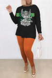 Street Print Patchwork O Neck Long Sleeve Two Pieces