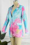 Casual Print Tie Dye Patchwork Buttons Turn-back Collar Outerwear
