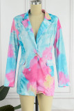 Casual Print Tie Dye Patchwork Buttons Turn-back Collar Outerwear