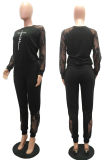 Casual Print Lace O Neck Long Sleeve Two Pieces