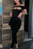 Sexy Casual Solid Hollowed Out Off the Shoulder Skinny Jumpsuits