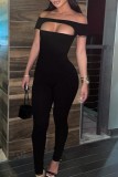Sexy Casual Solid Hollowed Out Off the Shoulder Skinny Jumpsuits