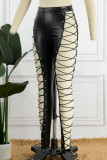 Sexy Casual Solid Hollowed Out Frenulum Skinny High Waist Pencil Patchwork Trousers