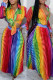 Casual Striped Print Patchwork Shirt Collar Long Sleeve Two Pieces