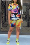 Casual Print Basic O Neck Short Sleeve Two Pieces