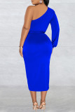 Casual Solid Patchwork Backless Oblique Collar Long Sleeve Dresses