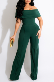 Casual Solid Patchwork Off the Shoulder Boot Cut Jumpsuits