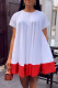 Casual Solid Patchwork Contrast O Neck Short Sleeve Dress Dresses