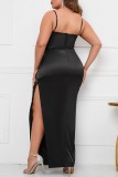Sexy Solid Backless Slit Spaghetti Strap Long Dress Plus Size Dresses
