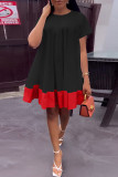 Casual Solid Patchwork Contrast O Neck Short Sleeve Dress Dresses