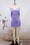 Sexy Patchwork Tassel Backless V Neck Sling Dress Dresses