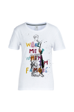 Street Print Patchwork Letter O Neck T-Shirts