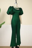 Casual Solid Hollowed Out Patchwork Square Collar Regular Jumpsuits