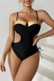 Sexy Solid Hollowed Out Patchwork Frenulum Backless Swimwears (With Paddings)