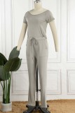 Casual Solid Basic O Neck Regular Jumpsuits