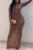 Sexy Patchwork Hot Drilling See-through Half A Turtleneck Long Sleeve Dresses