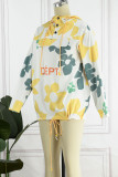 Casual Print Patchwork Hooded Collar Tops