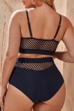 Sexy Solid Hollowed Out See-through O Neck Plus Size Swimwear (With Paddings)