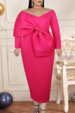 Elegant Solid Patchwork With Bow V Neck Straight Plus Size Dresses