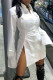 Casual Solid Patchwork Buckle Slit Turndown Collar A Line Plus Size Dresses