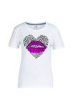 Casual Lips Printed Patchwork O Neck T-Shirts
