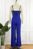 Sexy Solid Sequins Patchwork Spaghetti Strap Straight Jumpsuits