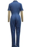 Casual Solid Patchwork Turndown Collar Skinny Jumpsuits