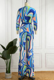Casual Print Bandage Patchwork V Neck Straight Jumpsuits