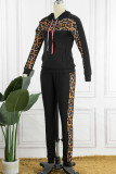 Casual Print Leopard Camouflage Print Patchwork Hooded Collar Long Sleeve Two Pieces