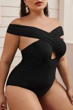 Sexy Solid Hollowed Out Patchwork Backless V Neck Plus Size Swimwear (With Paddings)