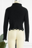Casual Solid Tassel Patchwork Asymmetrical Turtleneck Tops
