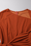 Elegant Solid Patchwork Fold Oblique Collar One Step Skirt Dresses