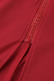 Elegant Solid Patchwork Slit Zipper V Neck Pencil Skirt Dresses