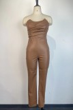 Sexy Solid Backless Strapless Skinny Jumpsuits
