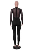 Sexy Solid Patchwork See-through Half A Turtleneck Skinny Jumpsuits