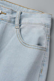 Casual Street Solid Bandage Patchwork High Waist Skinny Denim Jeans