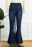 Casual Solid Patchwork High Waist Denim Jeans