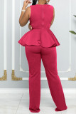 Casual Solid Patchwork Flounce O Neck Straight Jumpsuits