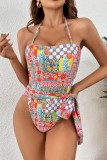 Sexy Print Bandage Backless Swimwears (With Paddings)