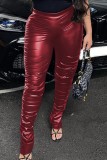 Sexy Solid Slit Fold Skinny High Waist Conventional Solid Color Trousers