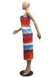 Casual Striped Print Basic U Neck Vest Dress Dresses