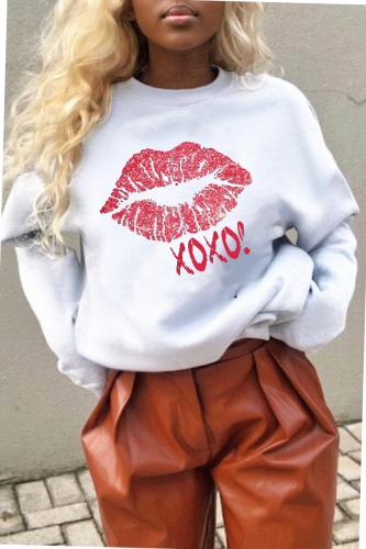 Casual Street Lips Printed Patchwork O Neck Tops