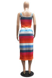 Casual Striped Print Basic U Neck Vest Dress Dresses