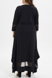 Casual Solid Patchwork Asymmetrical O Neck Long Sleeve Plus Size Dresses