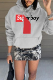 Casual Street Print Patchwork Hooded Collar Tops