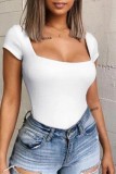 Casual Solid Basic Square Collar Skinny Bodysuits