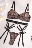 Sexy Print Leopard Patchwork Backless Lingerie