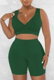 Casual Solid Basic V Neck Sleeveless Two Pieces