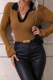 Casual Solid Patchwork V Neck Tops